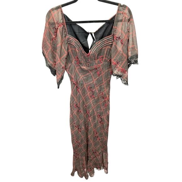 NWOT Free People Grunge WhimsyGoth Plaid Sheer Midi Dress Size 8 Fallen Flowers - Picture 9 of 15